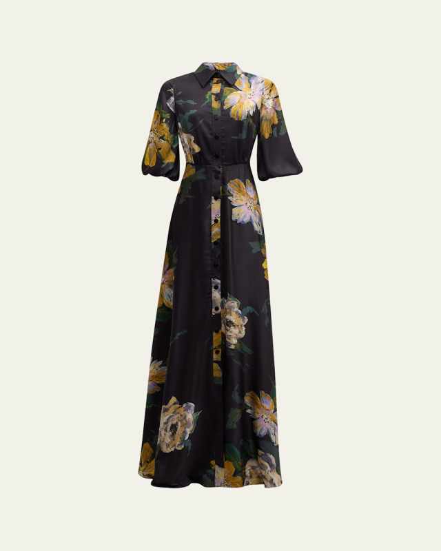 Floral-Print Chiffon Shirt Gown